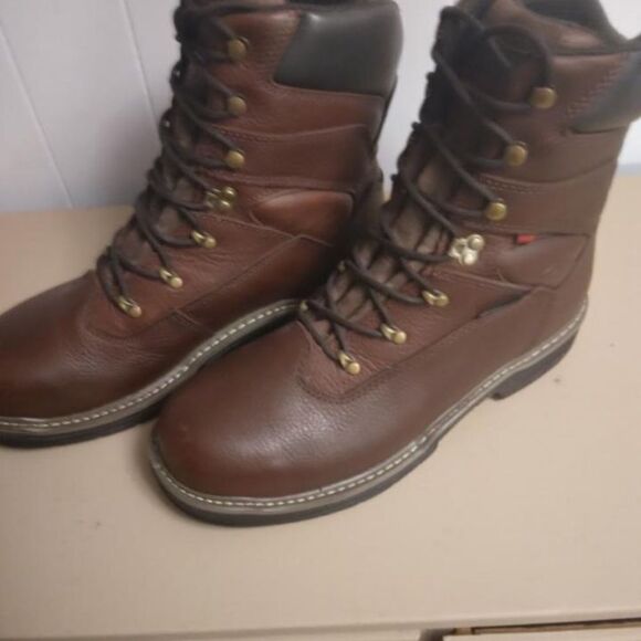 Wolverine Brown Leather Lace-Up Steel Toe Mens Work Boots - Picture 2 of 5
